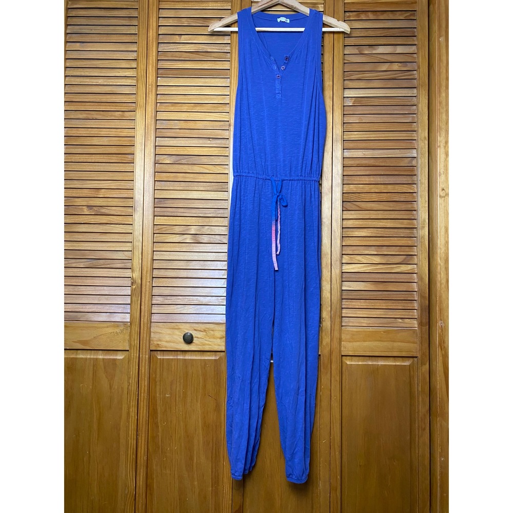 Sundry Royal Blue Sleeveless Henley Jumpsuit Drawstring‎ Waist Size 1 Small